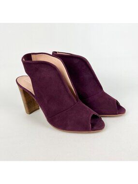 Brenda Zaro Womens Burgundy Suede Leather Peep Toe Block Heel Pumps size 10 10.5